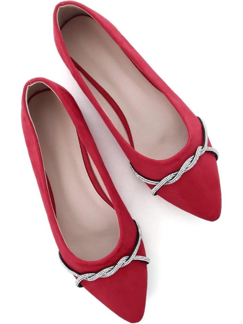 Women's F Red Chain Ballet Flats Fashion Pointed Toe Slip On Party Dress Shoes